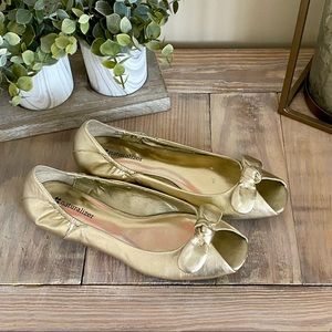 Naturalizer Metallic Gold Open Toe Bow Flat